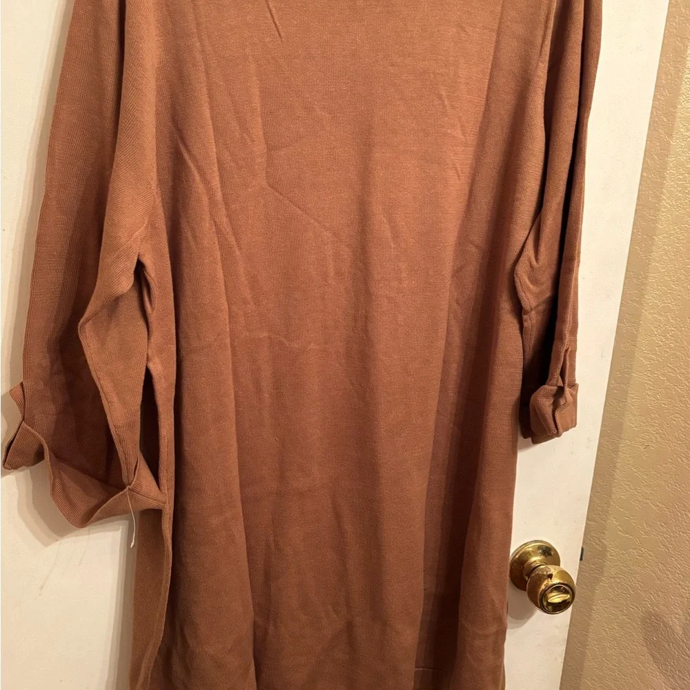 D & Co Tan Cotton Blend  Tunic Top 2X sweater - Picture 2 of 3
